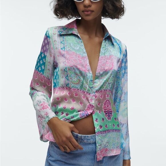 ZARA PATCHWORK PRINTED SHIRT MULTICOLORED - Picture 5 of 9